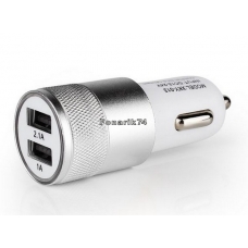 Адаптер автомобильный 2 x USB (1A+2.4A)(серебро)